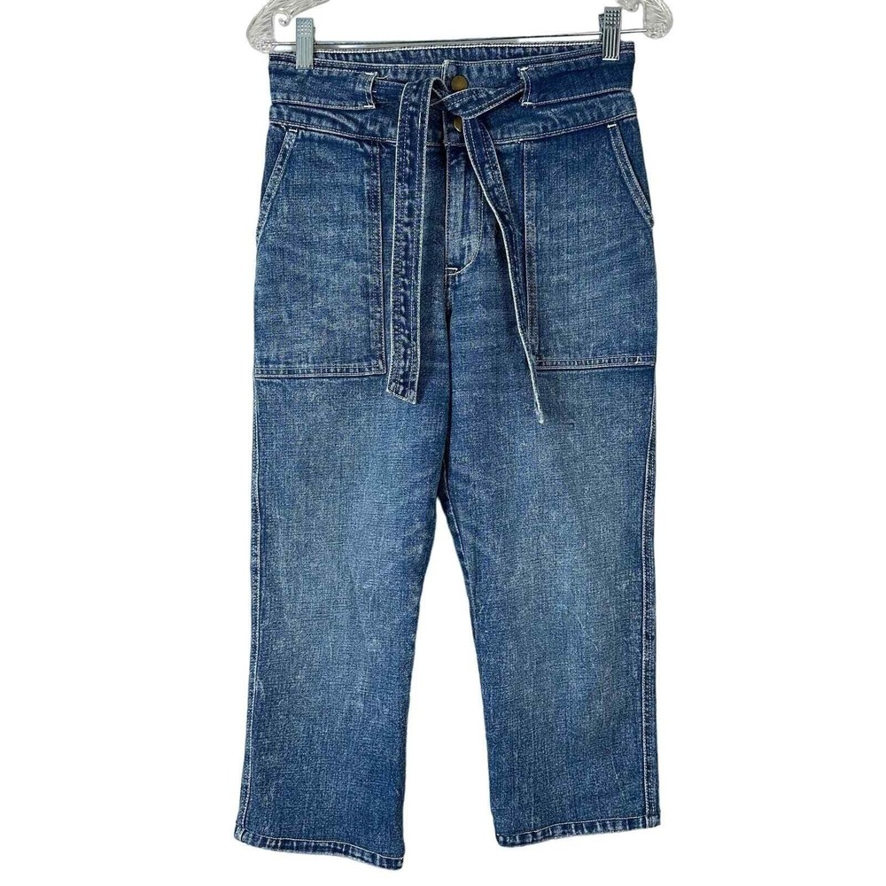 Abercrombie Fitch Ultra High Rise Straight Leg Jeans 6R Blue Denim Tie Waist